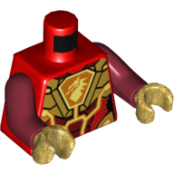 Torse, armure, plaques d'or et bouclier hexagonal avec motif imprimé tête de dragon, bras rouge foncé, mains or nacré (Torso, Armor, Gold Plates and Hexagonal Shield with Dragon Head Print, Dark Red Arms, Pearl Gold Hands)