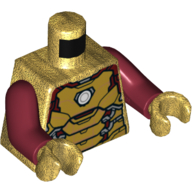 Torse, armure avec plaques rouge foncé et or, cercle blanc (réacteur Arc) motif imprimé, bras rouge foncé, mains or nacré (Torso, Armor with Dark Red and Gold Plates, White Circle (Arc Reactor) Print, Dark Red Arms, Pearl Gold Hands)