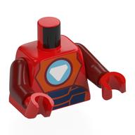 Visuel indicatif Rebrickable de Torse, armure d'homme de fer, panneaux brun rougeâtre/bleu foncé, réacteur à arc azur moyen, motif imprimé en triangle blanc, bras rouge foncé, mains rouges (Torso, Iron-Man Armor, Reddish Brown/Dark Blue Panels, Medium Azure Arc Reactor, White Triangle Print, Dark Red Arms, Red Hands)