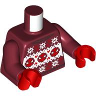 Torse, chandail de Noël, visages rouge Spider-Man, motif imprimé flocons de neige blancs, bras rouge foncé, mains rouges (Torso, Christmas Sweater, Red Spider-Man Faces, White Snowflakes Print, Dark Red Arms, Red Hands)