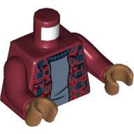 Torse, pull à carreaux, poches, chemise bleu moyen motif imprimé, bras rouge foncé, mains nougat moyen (Torso, Plaid Sweater, Pockets, Medium Blue Shirt Print, Dark Red Arms, Medium Nougat Hands)