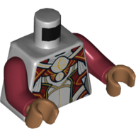 Torse, armure, panneaux rouge foncé, or Garniture et cercles motif imprimé, bras rouge foncé, mains nougat moyen (Torso, Armor, Dark Red Panels, Gold Trim, and Circles Print, Dark Red Arms, Medium Nougat Hands)