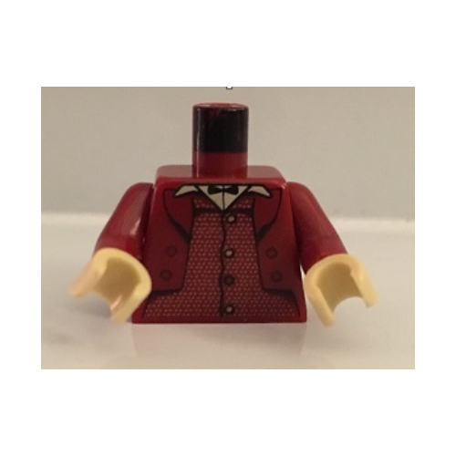 Torse, veste, gilet et noeud papillon imprimé, bras rouge foncé, mains beiges (Torso, Jacket, Waistcoat, and Bow Tie Print, Dark Red Arms, Tan Hands)