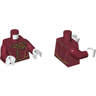 Visuel indicatif Rebrickable de Torse, Veste avec bordure dorée, Nom Étiquette motif imprimé (Bell Boy), bras rouge foncé, mains blanches (Torso, Jacket with Gold Trim, Name Tag Print (Bell Boy), Dark Red Arms, White Hands)