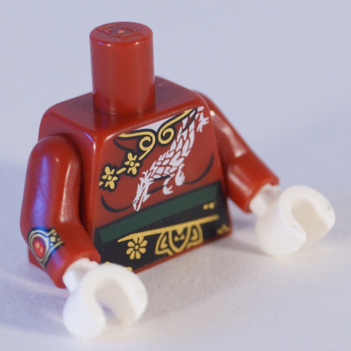Torse, robe avec Dragon Blanc, Parure Or, Motif imprimé ceinture noire (Nya), bras rouge foncé, mains blanches (Torso, Robe with White Dragon, Gold Trimming, Black Sash Print (Nya), Dark Red Arms, White Hands)