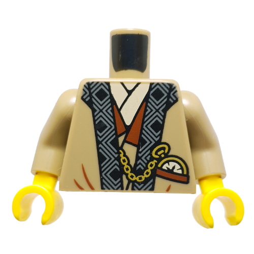 Torse, robe, Temps Noir/Blanc, chemise beige, Montre de poche jaune motif imprimé, bras beige foncé, mains jaunes (Torso, Robe, Black/White Time, Tan Shirt, Yellow Pocket Watch Print, Dark Tan Arms, Yellow Hands)
