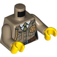 Torse, veste avec poches, insigne de police en or et tresse, motif : cravate vert olive, bras beige foncé, mains jaunes (Torso, Jacket with Pockets, Gold Police Badge and Braid, Olive Green Tie Print, Dark Tan Arms, Yellow Hands)