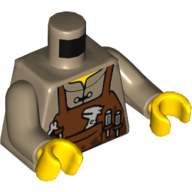 Torse, chemise avec tablier brun rougeâtre avec poche et boucles et lumière bleuâtre gris Outils motif imprimé, bras beige foncé, mains jaunes (Torso, Shirt with Reddish Brown Apron with Pocket and Loops and Light Bluish Gray Tools Print, Dark Tan Arms, Yellow Hands)