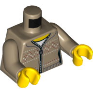 Torse, Pull avec fermeture éclair, motif : chemise blanche, bras beige foncé, mains jaunes (Torso, Sweater with Zipper, White Shirt Print, Dark Tan Arms, Yellow Hands)