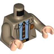 Visuel indicatif Rebrickable de Torse, veste, chemise bleu clair vif, ty brun rougeâtre, ceinture noire / motif imprimé orange 'VARIANT', bras beige foncé, mains nougat clair (Torso, Jacket, Bright Light Blue Shirt, Reddish Brown Ty, Black Belt / Orange 'VARIANT' Print, Dark Tan Arms, Light Nougat Hands)