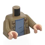Torse, gilet, poches, motif imprimé chemise bleu sable, bras beige foncé, mains nougat clair (Torso, Vest, Pockets, Sand Blue Shirt Print, Dark Tan Arms, Light Nougat Hands)