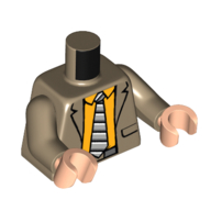 Torse, Veste, Chemise orange clair vif, Blanc/gris clair/noir rayé Cravate imprimé, bras beige foncé, mains nougat clair (Torso, Jacket, Bright Light Orange Shirt, White/Light Bluish Grey/Black Striped Tie Print, Dark Tan Arms, Light Nougat Hands)