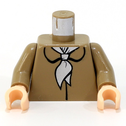 Visuel indicatif Rebrickable de Torse, motif : manteau avec écharpe blanche, bras beige foncé, mains nougat clair (Torso, Coat with White Scarf Print, Dark Tan Arms, Light Nougat Hands)