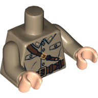 Visuel indicatif Rebrickable de Torse, Uniforme à quatre boutons, Motif imprimé ceinture et bandoulière, bras beige foncé, mains nougat clair (Torso, Uniform with Four Buttons, Belt and Shoulder Strap Print, Dark Tan Arms, Light Nougat Hands)