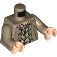 Visuel indicatif Rebrickable de Torse, Veste et Chemise avec Boutons et Boucles imprimé, bras beige foncé, mains nougat clair (Torso, Jacket and Shirt with Buttons and Loops Print, Dark Tan Arms, Light Nougat Hands)