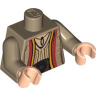 Visuel indicatif Rebrickable de Torse, robe arabe avec pendentif et patchs imprimés, bras beige foncé, mains nougat clair (Torso, Arabian Robe with Pendant and Patches Print, Dark Tan Arms, Light Nougat Hands)