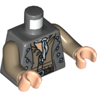 Torse, motif : gilet sur chemise beige foncé et écharpe gris bleuté clair, bras beige foncé, mains nougat clair (Torso, Vest over Dark Tan Shirt and Light Bluish Gray Scarf Print, Dark Tan Arms, Light Nougat Hands)