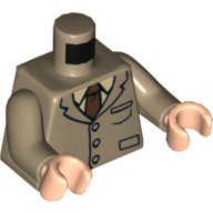 Torse, Veste costume avec cravate, 3 boutons et poches motif imprimé, bras beige foncé, mains nougat clair (Torso, Suit Jacket with Tie, 3 Buttons and Pockets Print, Dark Tan Arms, Light Nougat Hands)