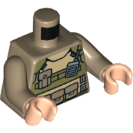 Visuel indicatif Rebrickable de Torse, armure, plastron vert olive, avec motif imprimé Radio et poches, bras beige foncé, mains nougat clair (Torso, Armor, Olive Green Body Chestplate, with Radio and Pockets Print, Dark Tan Arms, Light Nougat Hands)