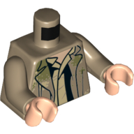Torse, manteau, camouflage, ouvert sur chemise motif imprimé (Han Solo), bras beige foncé, mains nougat clair (Torso, Coat, Camouflage, Open over Shirt Print (Han Solo), Dark Tan Arms, Light Nougat Hands)