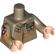 Visuel indicatif Rebrickable de Torse, combinaison avec badge 'KEVIN' ID, motif imprimé 2 poches, bras de beige foncé avec Ghostbusters Logo imprimé, bras beige foncé, mains nougat clair (Torso, Jumpsuit with 'KEVIN' ID Badge, 2 Pockets Print, Dark Tan Arms with Ghostbusters Logo Print, Dark Tan Arms, Light Nougat Hands)