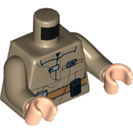 Visuel indicatif Rebrickable de Torse, combinaison avec badge et ceinture utilitaire nougat moyen imprimé, bras beige foncé, mains nougat clair (Torso, Jumpsuit with Badge and Medium Nougat Utility Belt Print, Dark Tan Arms, Light Nougat Hands)