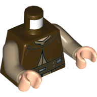 Visuel indicatif Rebrickable de Torse, robe avec un sous-vêtement beige foncé, ceinture marron rouge motif imprimé, bras beige foncé, mains nougat clair (Torso, Robe with Dark Tan Undershirt, Reddish Brown Belt Print, Dark Tan Arms, Light Nougat Hands)