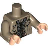 Visuel indicatif Rebrickable de Torse, trench-coat sur veste gris foncé avec fermoirs en argent et cuivre imprimé (moody mad-œil), bras beige foncé, mains nougat clair (Torso, Trenchcoat over Dark Gray Jacket with Silver and Copper Clasps Print (Mad-Eye Moody), Dark Tan Arms, Light Nougat Hands)
