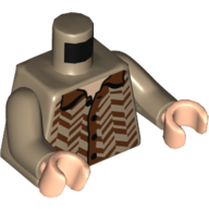 Visuel indicatif Rebrickable de Torse, Chemise à rayures diagonales marron foncé, Motif imprimé boutons, bras beige foncé, mains nougat clair (Torso, Dark Brown Diagonal Stripes Shirt, Buttons Print, Dark Tan Arms, Light Nougat Hands)