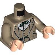 Visuel indicatif Rebrickable de Torse, tenue, veste, chemise blanche, motif imprimé noeud papillon vert foncé, bras beige foncé, mains nougat clair (Torso, Suit, Jacket, White Shirt, Dark Green Dotted Bow Tie Print, Dark Tan Arms, Light Nougat Hands)