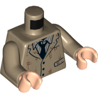 Visuel indicatif Rebrickable de Torse, veste, En lambeaux, chemise gris bleuté foncé, motif : cravate noire, bras beige foncé, mains nougat clair (Torso, Jacket, Tattered, Dark Bluish Grey Shirt, Black Tie Print, Dark Tan Arms, Light Nougat Hands)