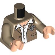Visuel indicatif Rebrickable de Torse, veste, Médaille d'argent, chemise blanche, Motif imprimé collier, bras beige foncé, mains nougat clair (Torso, Jacket, Silver Medal, White Shirt, Necklace Print, Dark Tan Arms, Light Nougat Hands)