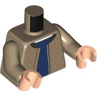 Visuel indicatif Rebrickable de Torse, Veste, Pull bleu foncé, Chemise blanche imprimé, bras beige foncé, mains nougat clair (Torso, Jacket, Dark Blue Sweater, White Shirt Print, Dark Tan Arms, Light Nougat Hands)