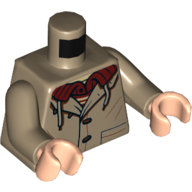 Torse, veste, chemise rouge foncé, Motif imprimé lacets, bras beige foncé, mains nougat clair (Torso, Jacket, Dark Red Shirt, Laces Print, Dark Tan Arms, Light Nougat Hands)