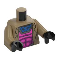 Torse, manteau, armure magenta, muscles, garniture argentée, motif imprimé chemise bleu azur foncé, bras beige foncé, mains noires (Torso, Coat, Magenta Armor, Muscles, Silver Trim, Dark Azure Shirt Print, Dark Tan Arms, Black Hands)