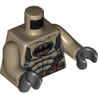 Torse, armure avec ceinture en or et logo Batman motif imprimé, bras beige foncé, mains noires (Torso, Armor with Gold Belt and Batman Logo Print, Dark Tan Arms, Black Hands)