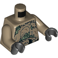 Torse, armure, Stormtrooper vert sable avec motif imprimé taches de boue, bras beige foncé, mains noires (Torso, Armor, Sand Green Stormtrooper with Mud Stains Print, Dark Tan Arms, Black Hands)
