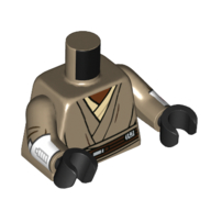Visuel indicatif Rebrickable de Torse, robe, sous-chemise beige, motif imprimé ceinture marron rougeâtre (Mace Windu), bras beige foncés avec motif imprimé poignets blancs, mains noires (Torso, Robes, Tan Undershirt, Reddish Brown Belt Print (Mace Windu), Dark Tan Arms with White Cuffs Print, Black Hands)