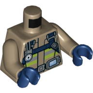 Torse, veste, harnais de pompier, ceinture utilitaire avec écran, motif imprimé à rayures de vert citron et d'argent, bras beige foncé, mains bleu foncé (Torso, Jacket, Firefighter Harness, Utility Belt with Screen, Lime and Silver Stripes Print, Dark Tan Arms, Dark Blue Hands)
