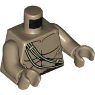 Torse, muscles avec des sangles de chaîne de beige sur le motif imprimé épaule, bras et mains beige foncé (Torso, Muscles with Tan String Straps over Shoulder Print, Dark Tan Arms and Hands)