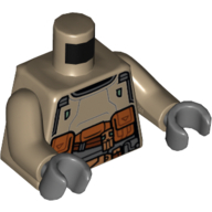 Torse, tunique, garniture gris bleuâtre foncé, ceinture utilitaire avec motif imprimé pochettes orange foncé, bras beige foncé, mains gris bleuté foncé (Torso, Tunic, Dark Bluish Gray Trim, Utility Belt with Dark Orange Pouches Print, Dark Tan Arms, Dark Bluish Grey Hands)