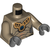 Torse, armure géonosienne avec collier en or avec motif imprimé cercle bleu, bras beige foncé, mains gris bleuté foncé (Torso, Geonosian Armor with Gold Necklace with Blue Circle Print, Dark Tan Arms, Dark Bluish Gray Hands)