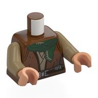 Visuel indicatif Rebrickable de Torse, robe Jedi, chemise beige foncé, ceinture noire, Motif imprimé mouchoir vert foncé, bras beige foncé, mains nougat (Torso, Jedi Robe, Dark Tan Shirt, Black Belt, Dark Green Handkerchief Print, Dark Tan Arms, Nougat Hands)