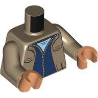 Visuel indicatif Rebrickable de Torse, veste, pull bleu, fermeture à glissière, motif : chemise bleu clair vif, bras beige foncé, mains nougat (Torso, Jacket, Blue Sweater, Zipper, Bright Light Blue Shirt Print, Dark Tan Arms, Nougat Hands)