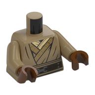 Visuel indicatif Rebrickable de Torse, robe, ceinture brun foncé, or et beige sous les chemises motif imprimé, bras beige foncé, mains brun rougeâtre (Torso, Robe, Dark Brown Belt, Gold and Tan Under Shirts Print, Dark Tan Arms, Reddish Brown Hands)