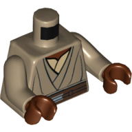 Torse, robe superposée sur un maillot de corps beige, motif imprimé ceinture marron (guerres de clones de Mace Windu), bras beige foncé, mains brun rougeâtre (Torso, Layered Robe over Tan Undershirt, Brown Belt Print (Mace Windu Clone Wars), Dark Tan Arms, Reddish Brown Hands)