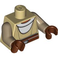 Visuel indicatif Rebrickable de Torse, robe Jedi, Sous-vêtement blanc & Ceinture marron rouge (Nahdar Vebb), bras beige foncé, mains brun rougeâtre (Torso, Jedi Robe, White Undershirt & Reddish Brown Belt Print (Nahdar Vebb), Dark Tan Arms, Reddish Brown Hands)