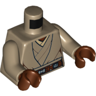 Visuel indicatif Rebrickable de Torse, robe jedi, ceinture et beige sous-chemise motif imprimé (stass allie), bras beige foncé, mains brun rougeâtre (Torso, Jedi Robe, Belt and Tan Undershirt Print (Stass Allie), Dark Tan Arms, Reddish Brown Hands)