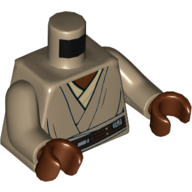 Torse, robe superposée, Ceinture marron foncé motif imprimé (Mace Windu), bras beige foncé, mains brun rougeâtre (Torso, Layered Robe, Dark Brown Belt Print (Mace Windu), Dark Tan Arms, Reddish Brown Hands)