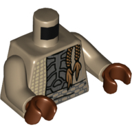 Torse, robe, ouvert sur la poitrine gris bleuâtre foncé, deux tresses motif imprimé, bras beige foncé, mains brun rougeâtre (Torso, Robes, Open over Dark Bluish Gray Chestplate, Two Braids Print, Dark Tan Arms, Reddish Brown Hands)